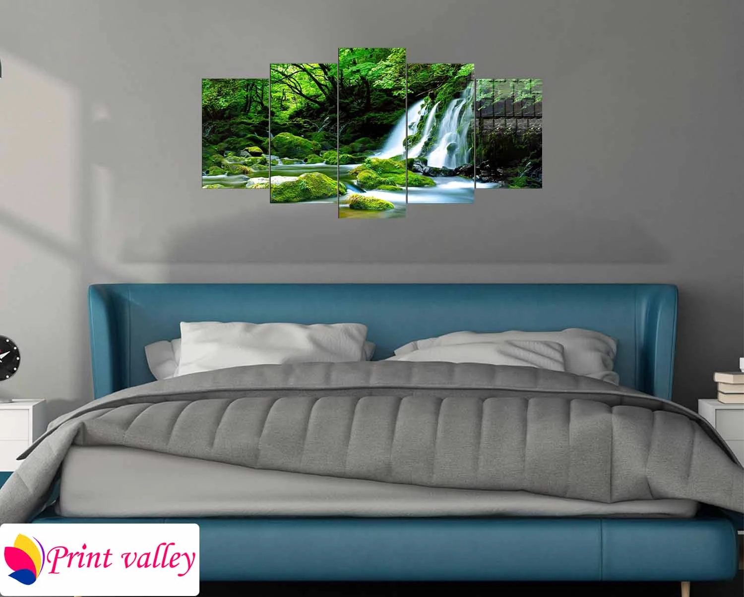Nature Waterfall Landscape Canvas Art – Premium Multi Panel Wall Decor । 5 Piece । Print Valley - Image 3