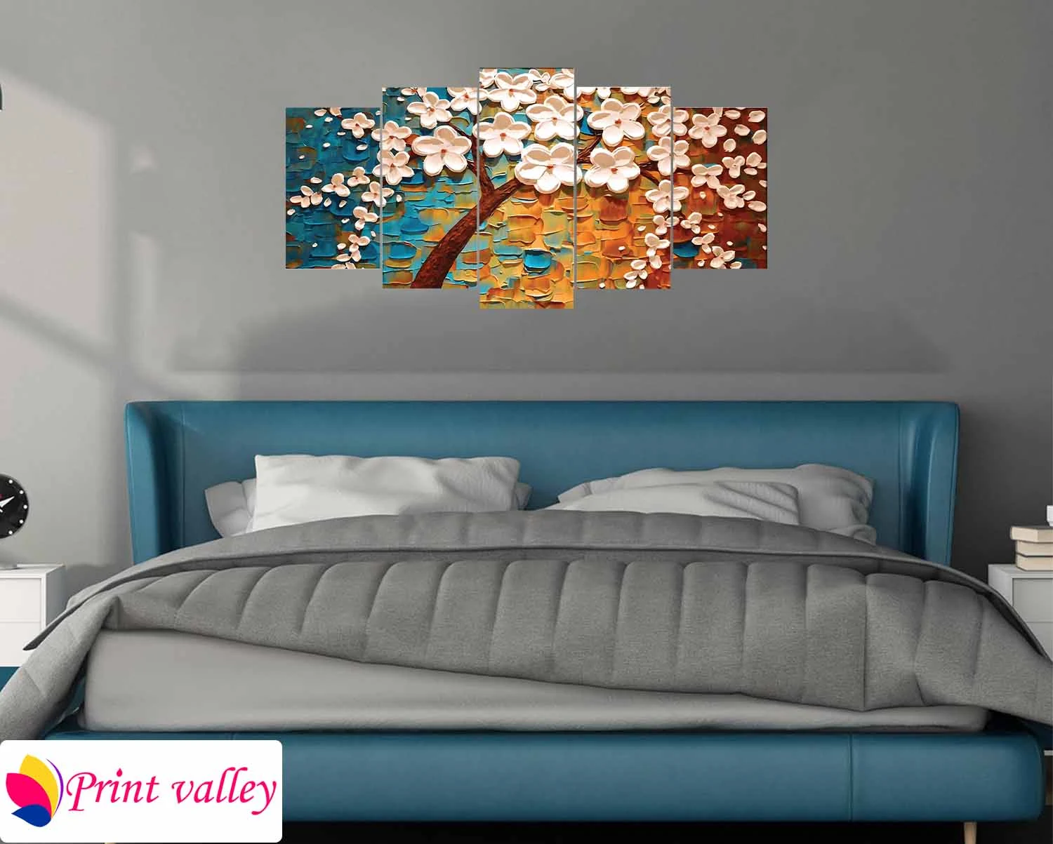 Colorful Blossom Texture Art – Artistic Floral Canvas । 5 Piece । Print Valley - Image 3