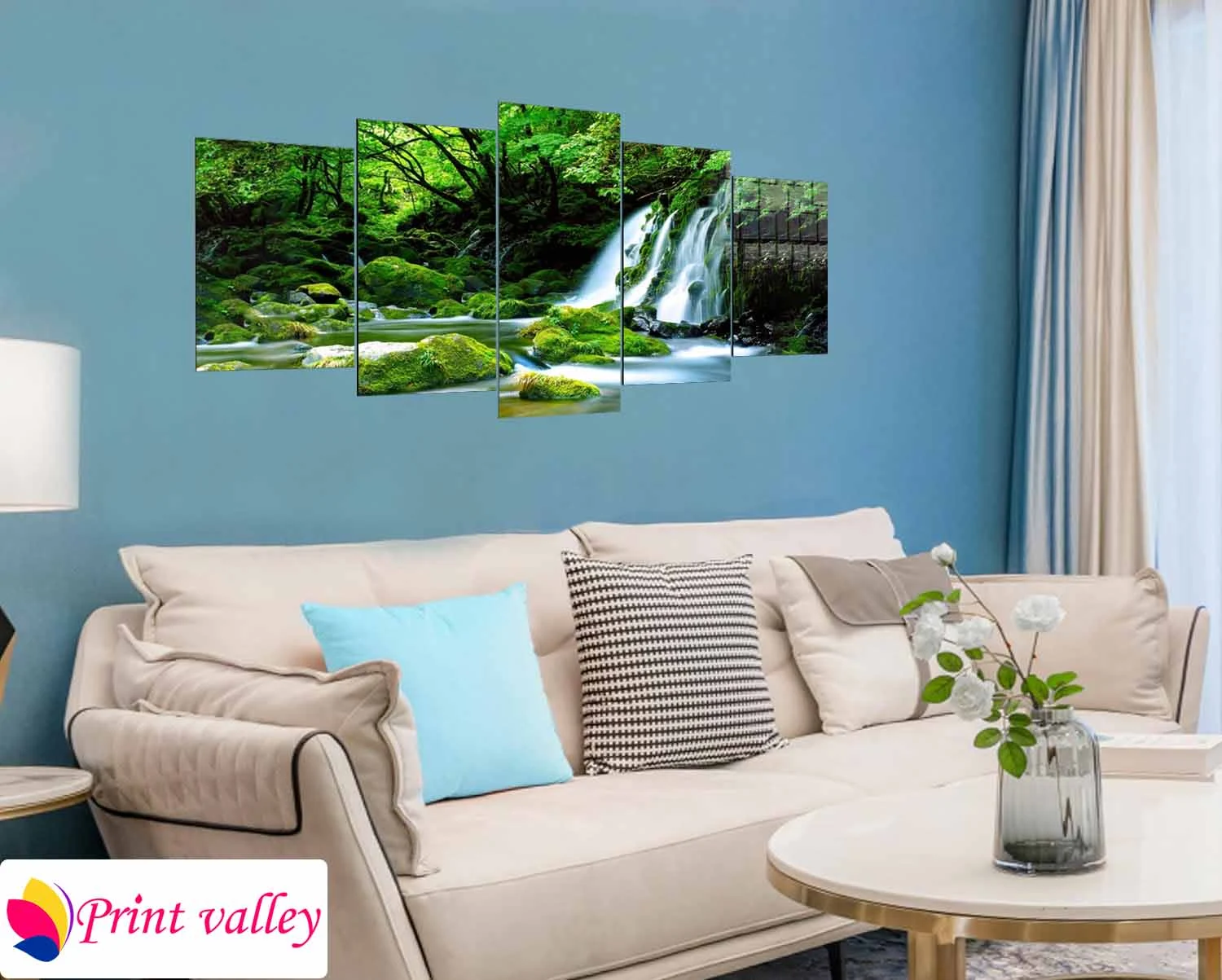 Nature Waterfall Landscape Canvas Art – Premium Multi Panel Wall Decor । 5 Piece । Print Valley - Image 4