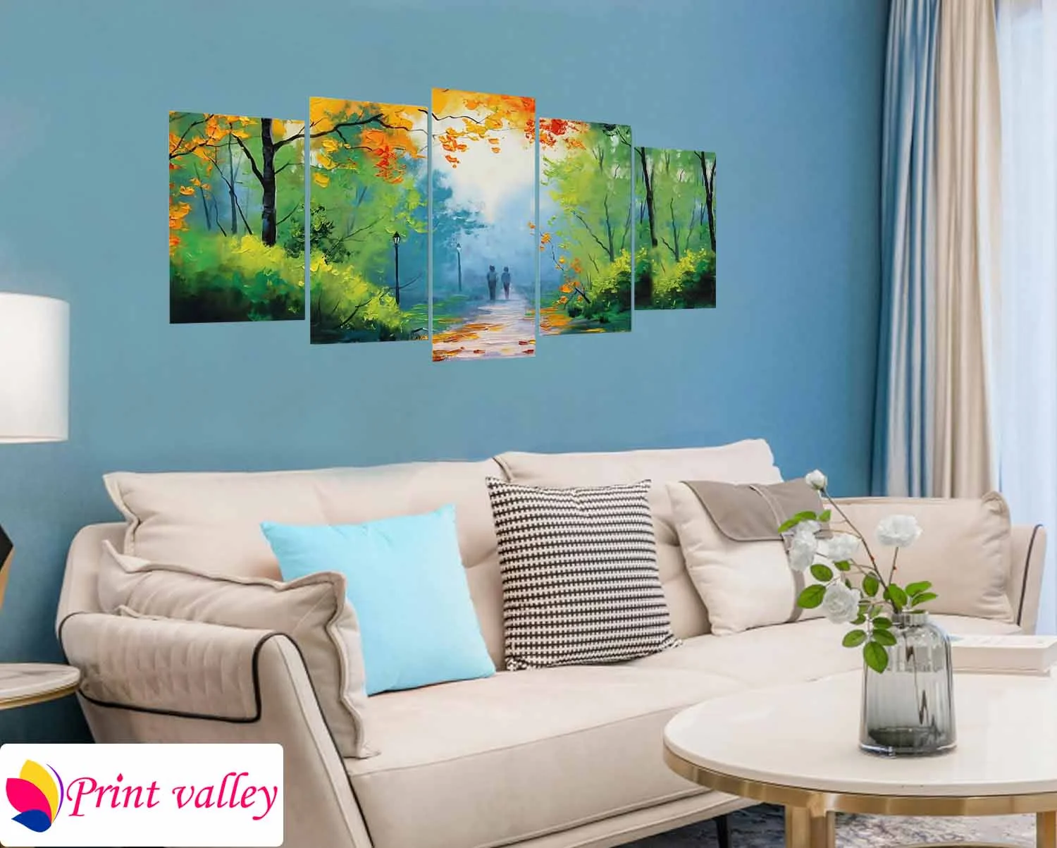 Nature Landscape Canvas – Romantic Forest Path Art । 5 Piece । Print Valley - Image 4