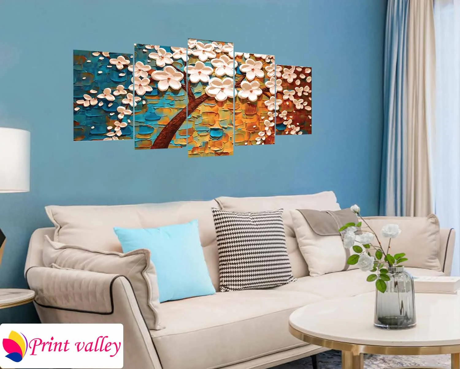 Colorful Blossom Texture Art – Artistic Floral Canvas । 5 Piece । Print Valley - Image 4