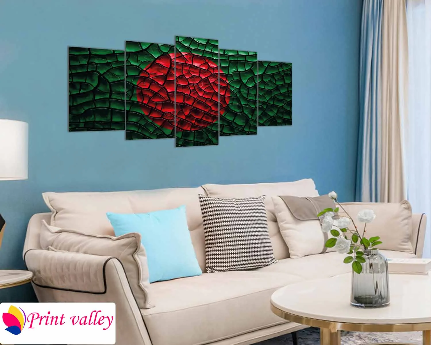 Bangladesh Flag Texture Art Canvas – Modern Abstract Wall Decor । 5 Piece । Print Valley - Image 4