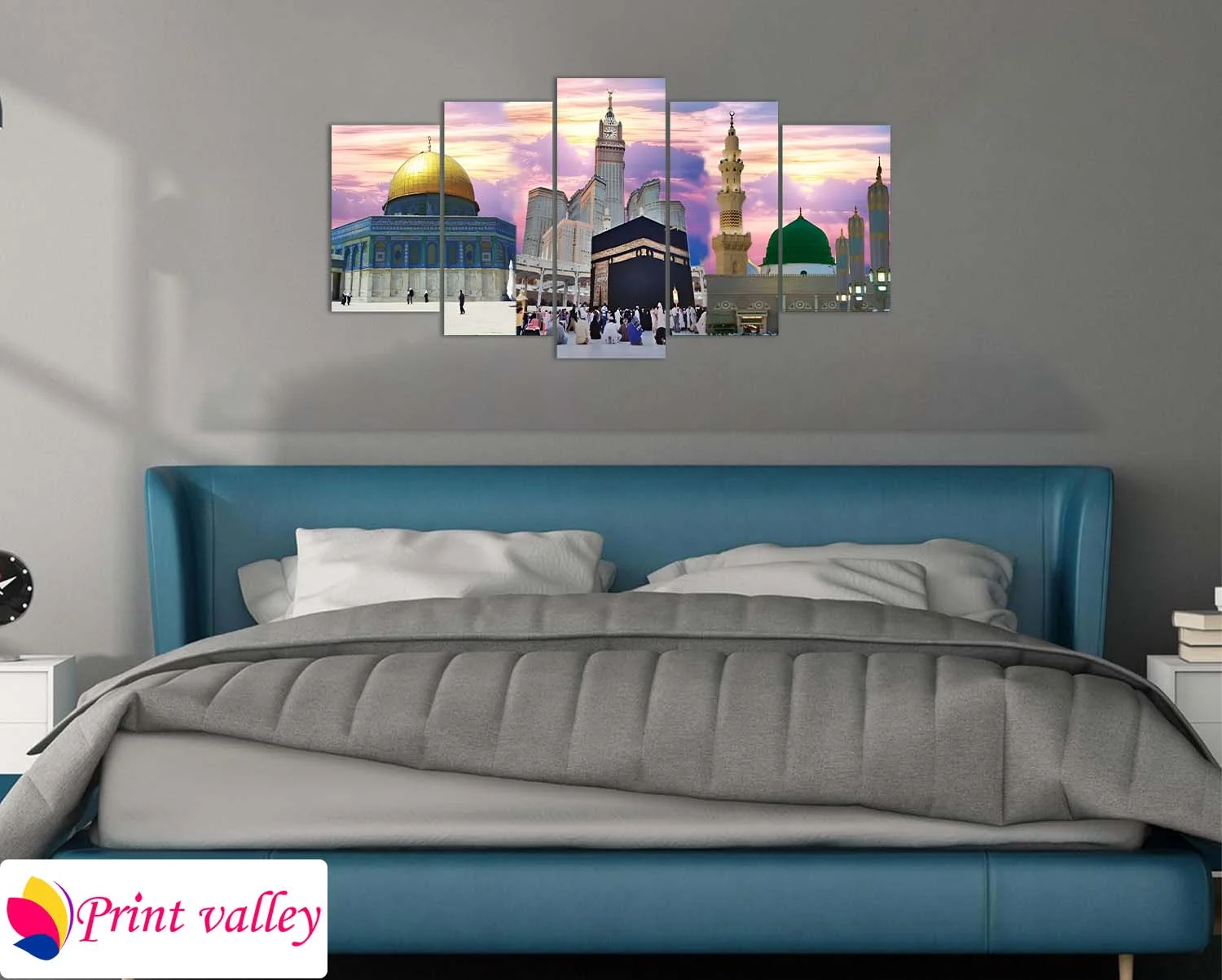 Holy Sites Islamic Wall Art – Premium Multi-Scene Masjid Canvas | 5 Piece | Print Valley - Image 3