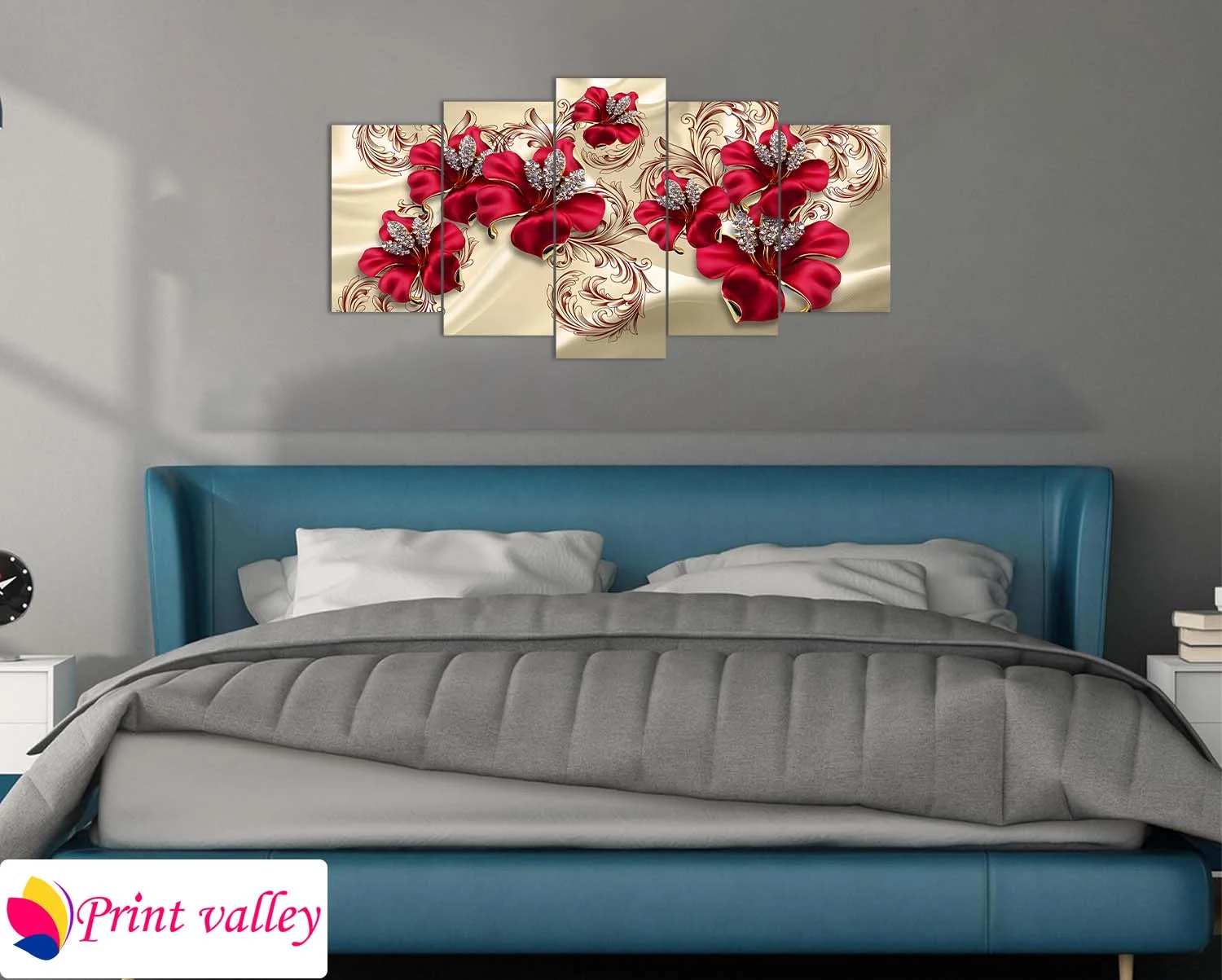 Red Floral Luxury Wall Art – Elegant 5 Piece Set | Print Valley - Image 4