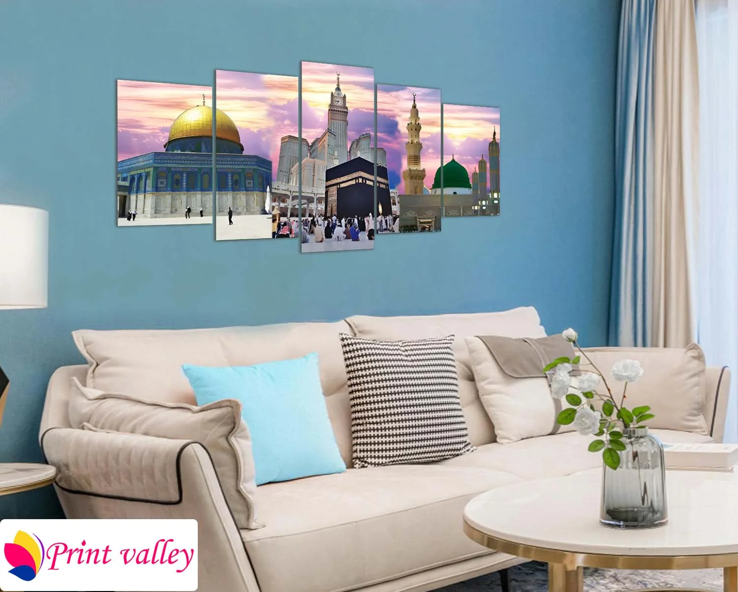 Holy Sites Islamic Wall Art – Premium Multi-Scene Masjid Canvas | 5 Piece | Print Valley - Image 4
