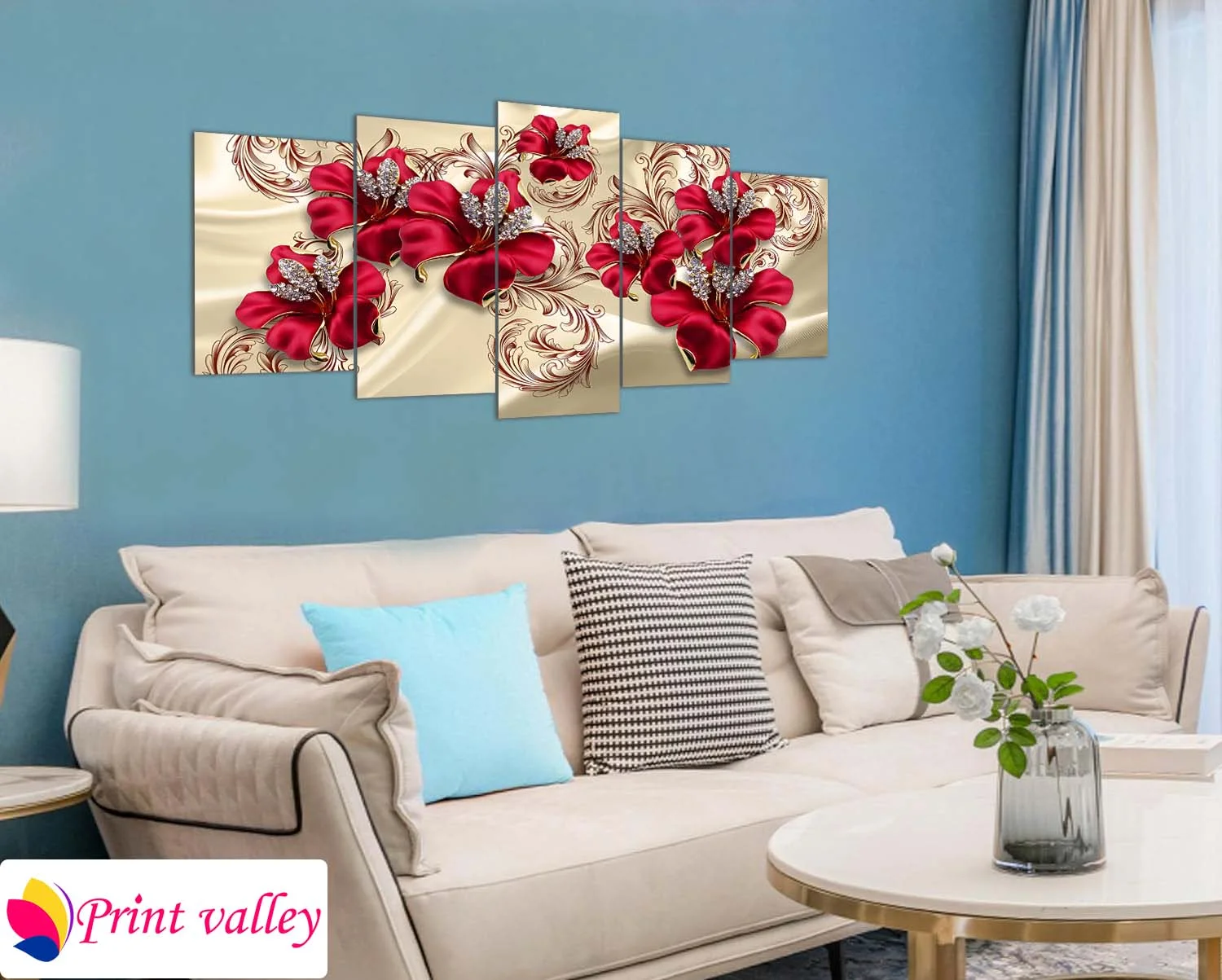Red Floral Luxury Wall Art – Elegant 5 Piece Set | Print Valley - Image 3