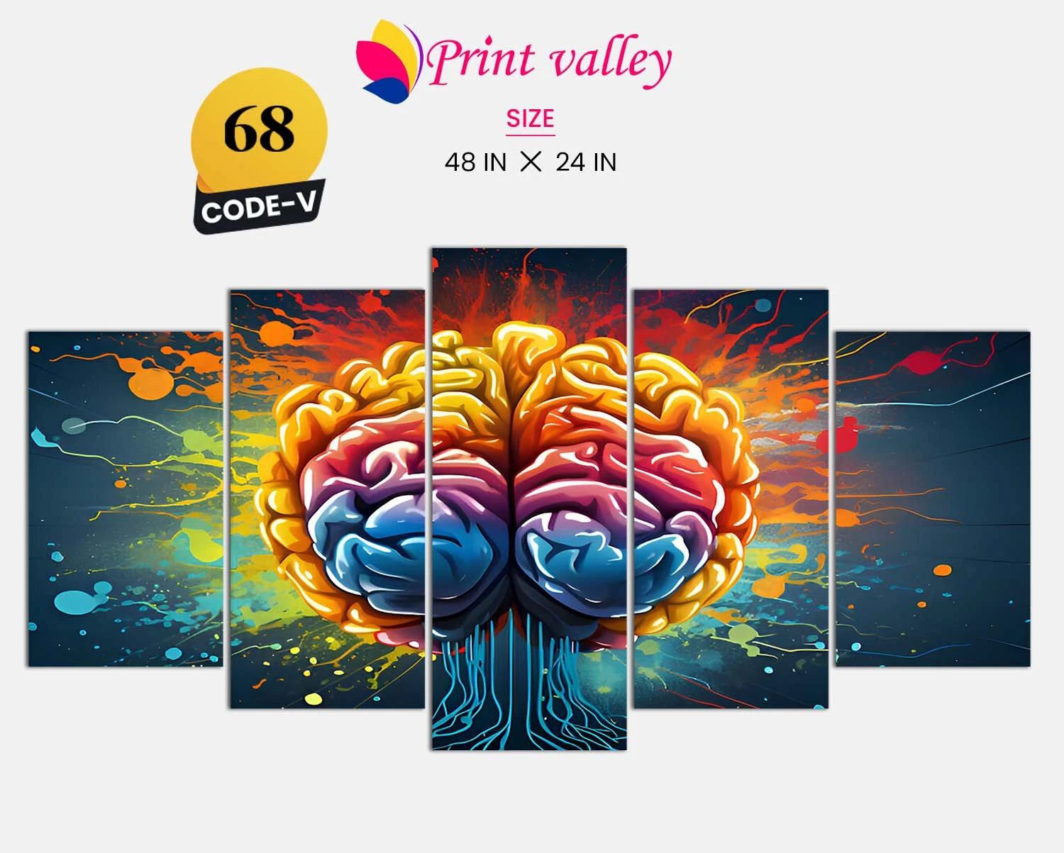 Creative Colorful Brain Art Canvas – Modern Abstract Mind-Inspiration Wall Decor । 5 Piece । Print Valley - Image 4