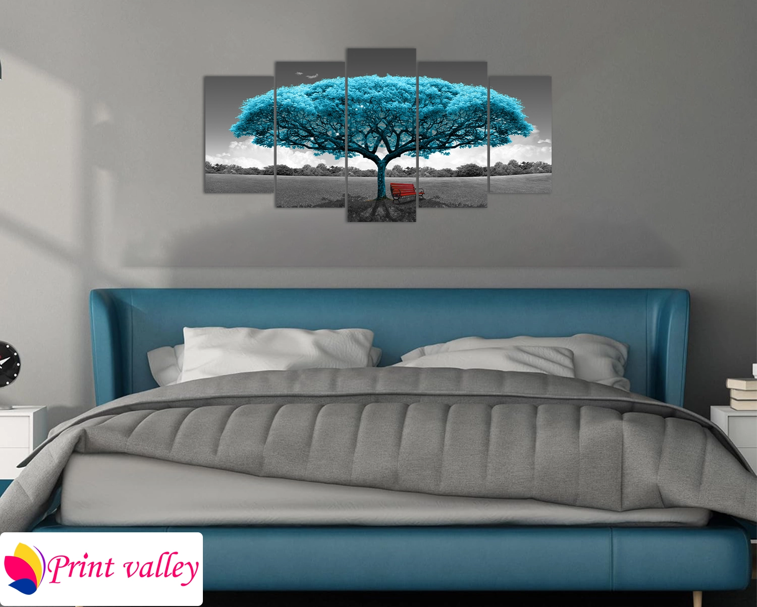 Blue Fantasy Tree Landscape Canvas – Artistic Nature Wall Decor । 5 Piece । Print Valley - Image 3