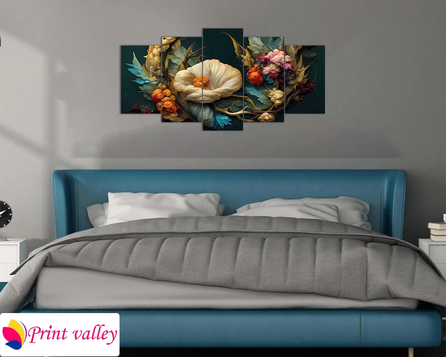 Floral Luxury Art Wall Canvas – 5 Piece | Print Valley - Image 3