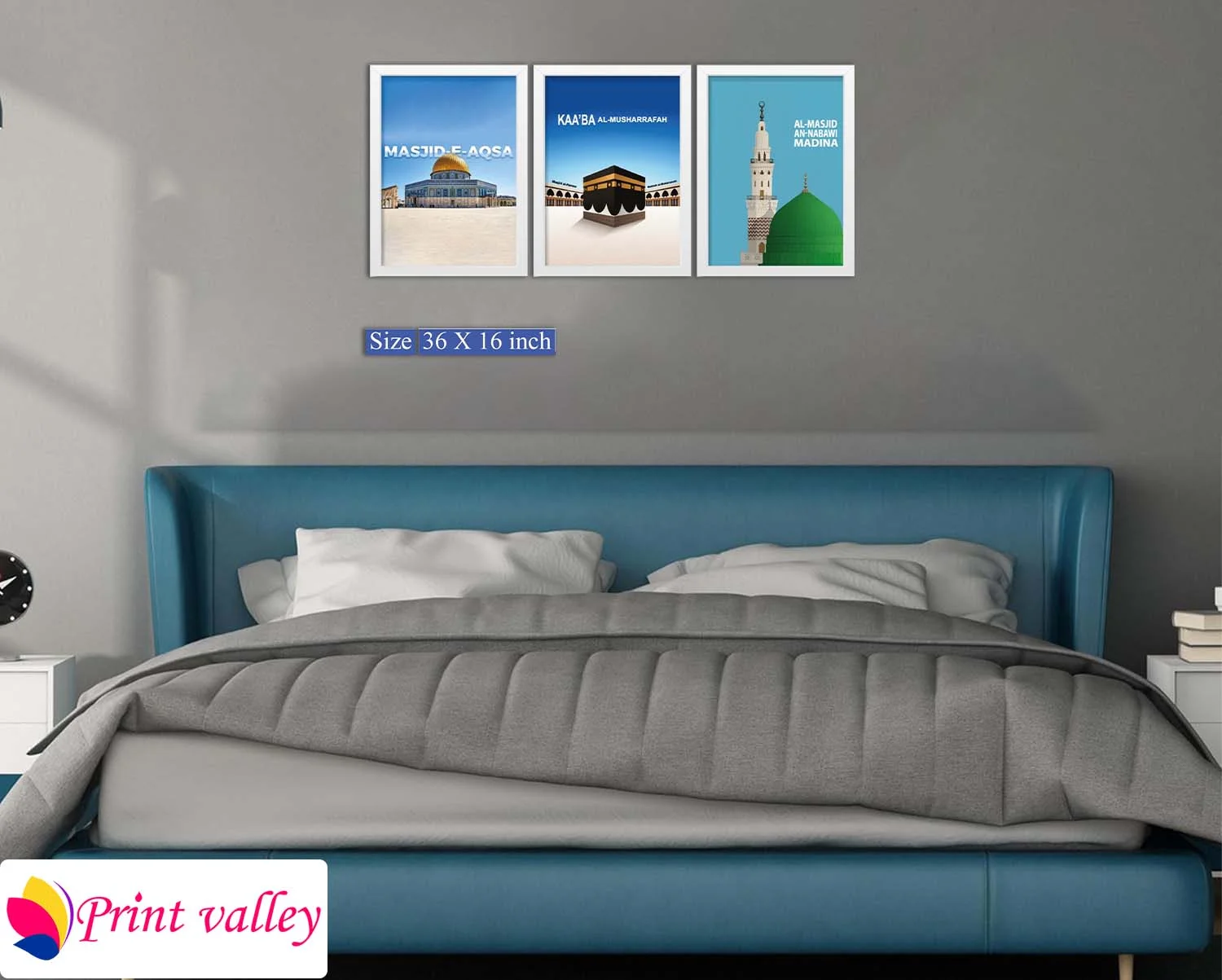 3 Piece Islamic Wall Canvas Set – Masjid Al-Aqsa, Kaaba & Masjid An-Nabawi | Premium PVC Board | Japanese ECO-Inkjet Print | Waterproof & Glossy Finish – Print Valley - Image 3