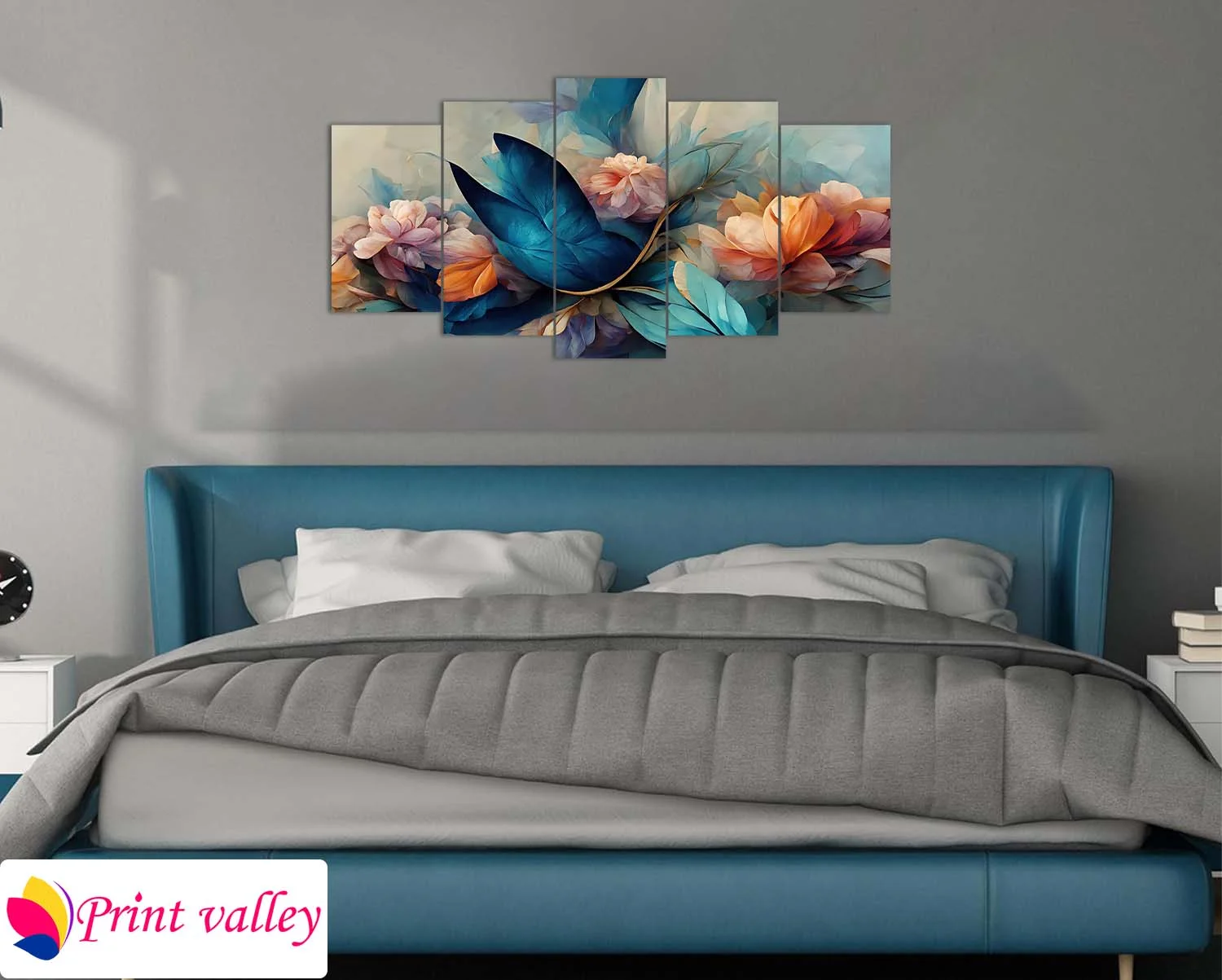 Floral Harmony Bloom Wall Canvas – Elegant 5 Piece Art for Living Room Decor | Print Valley - Image 3