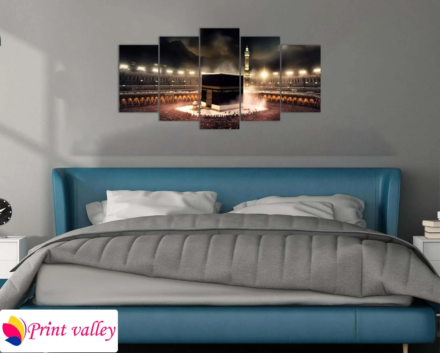 Makkah Haram Night View Islamic Wall Art | Elegant 5 Piece | Print Valley - Image 3