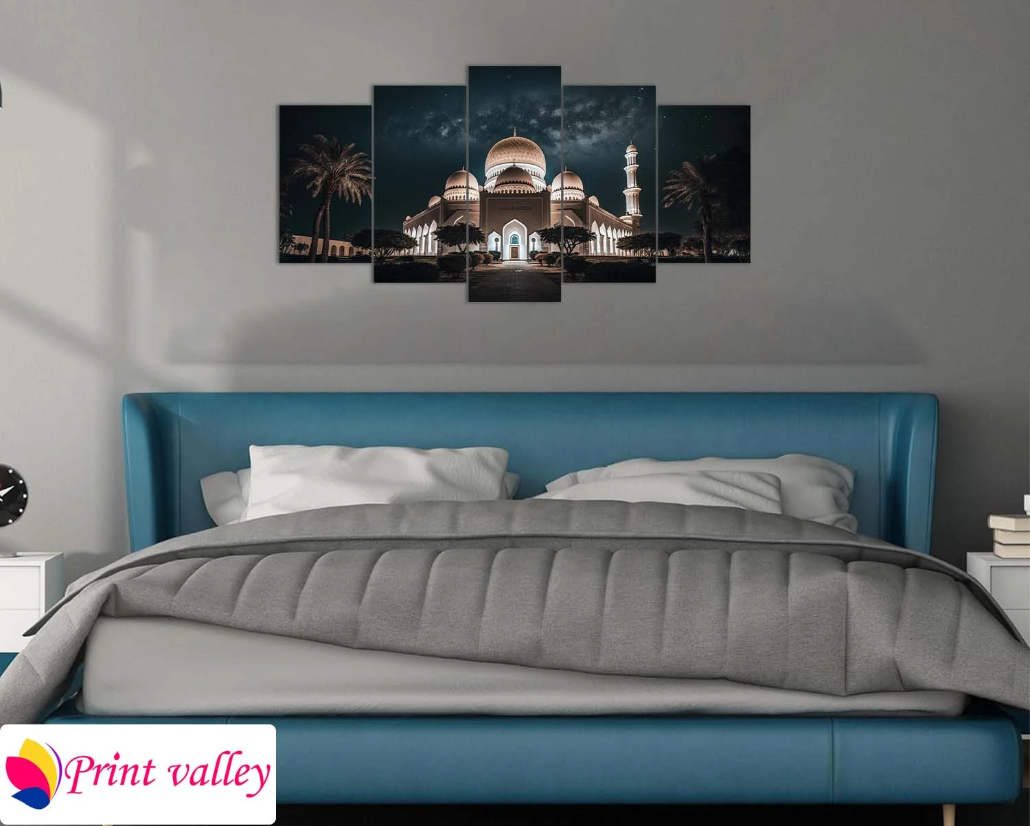 Sheikh Zayed Grand Mosque Night View Wall Decor — Elegant Islamic Architecture Art । 5 Piece । Print Valley - Image 3