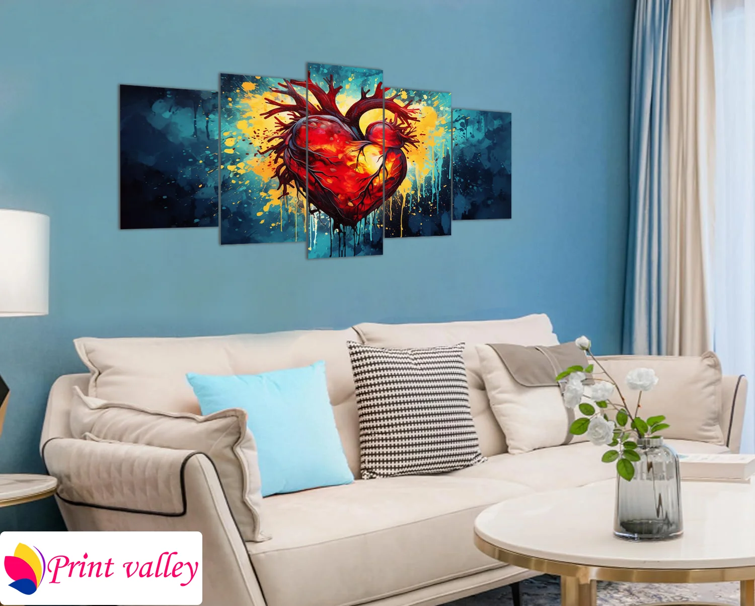Abstract Heart Burst Canvas Art – Vibrant Emotional Expression | 5 Piece | Print Valley - Image 4