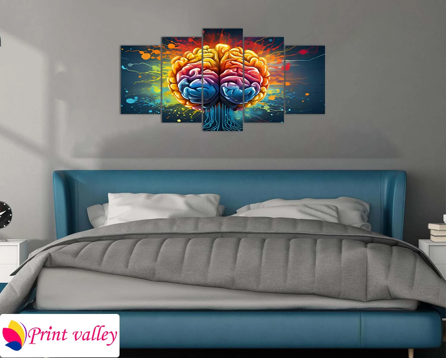 Creative Colorful Brain Art Canvas – Modern Abstract Mind-Inspiration Wall Decor । 5 Piece । Print Valley - Image 3