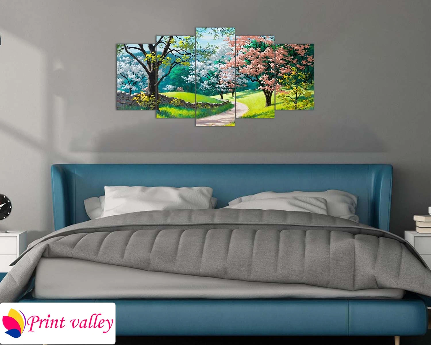 Spring Garden Landscape Canvas – Nature Wall Art । 5 Piece । Print Valley - Image 3