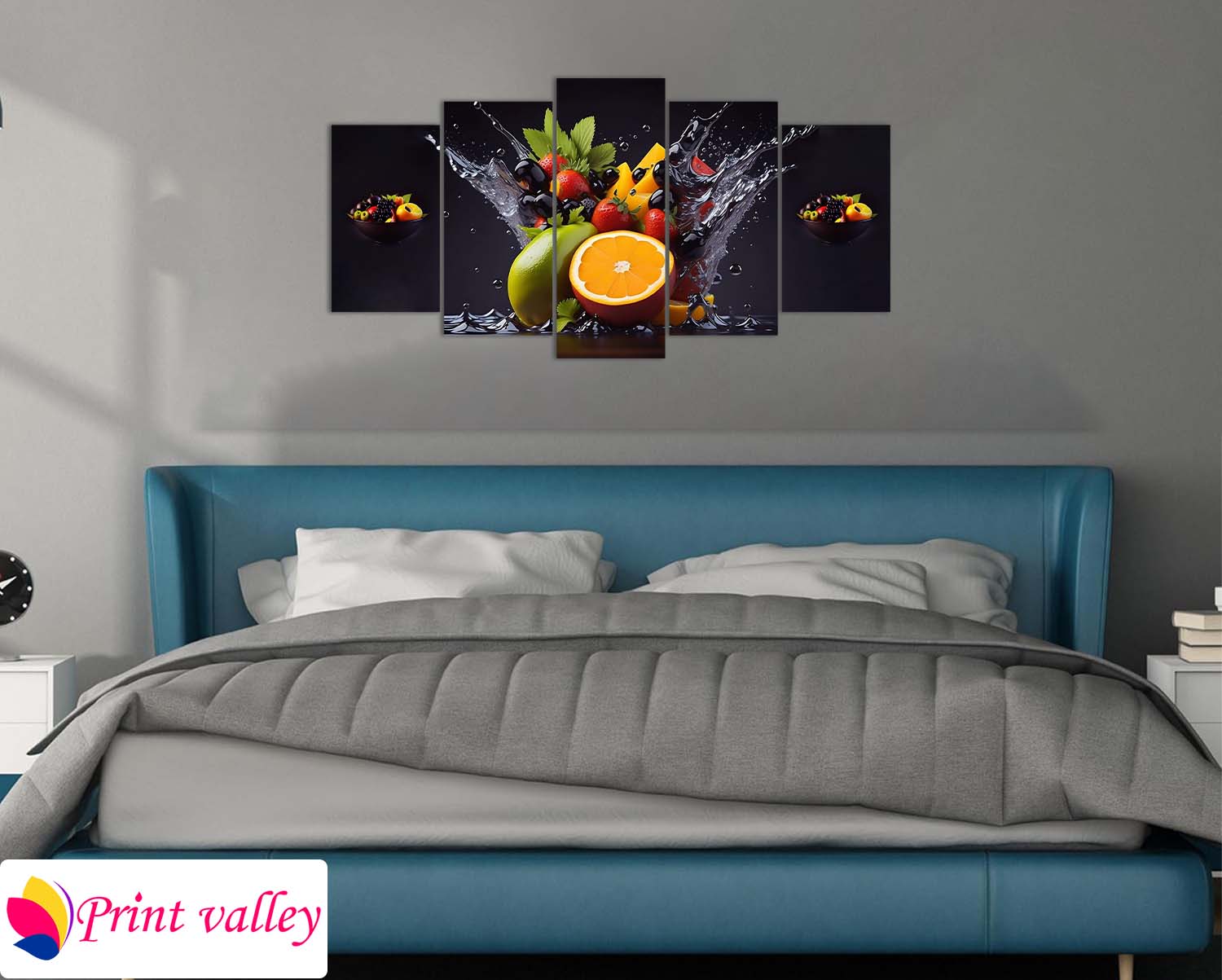 Fresh Fruit Splash Wall Art – Vibrant Modern Kitchen & Dining Canvas | 5 Piece | Print Valley - Image 3