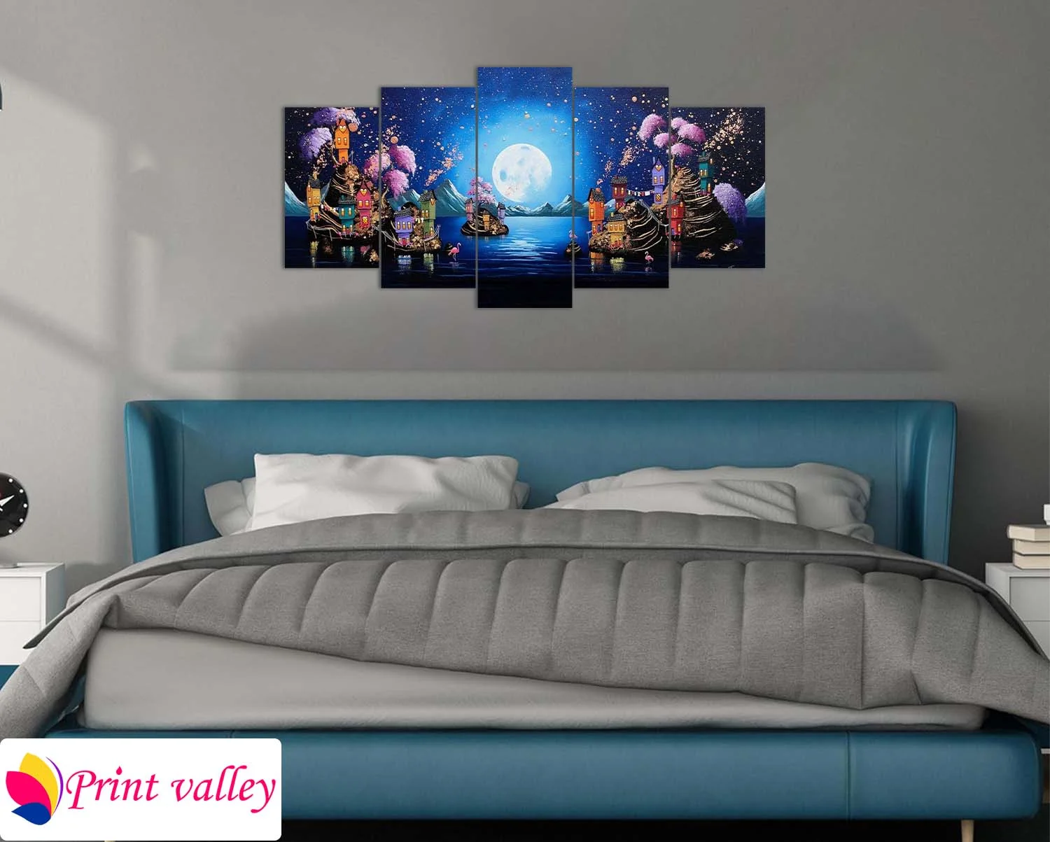 Moonlit Fantasy Landscape Wall Canvas – 5 Piece | Print Valley - Image 3