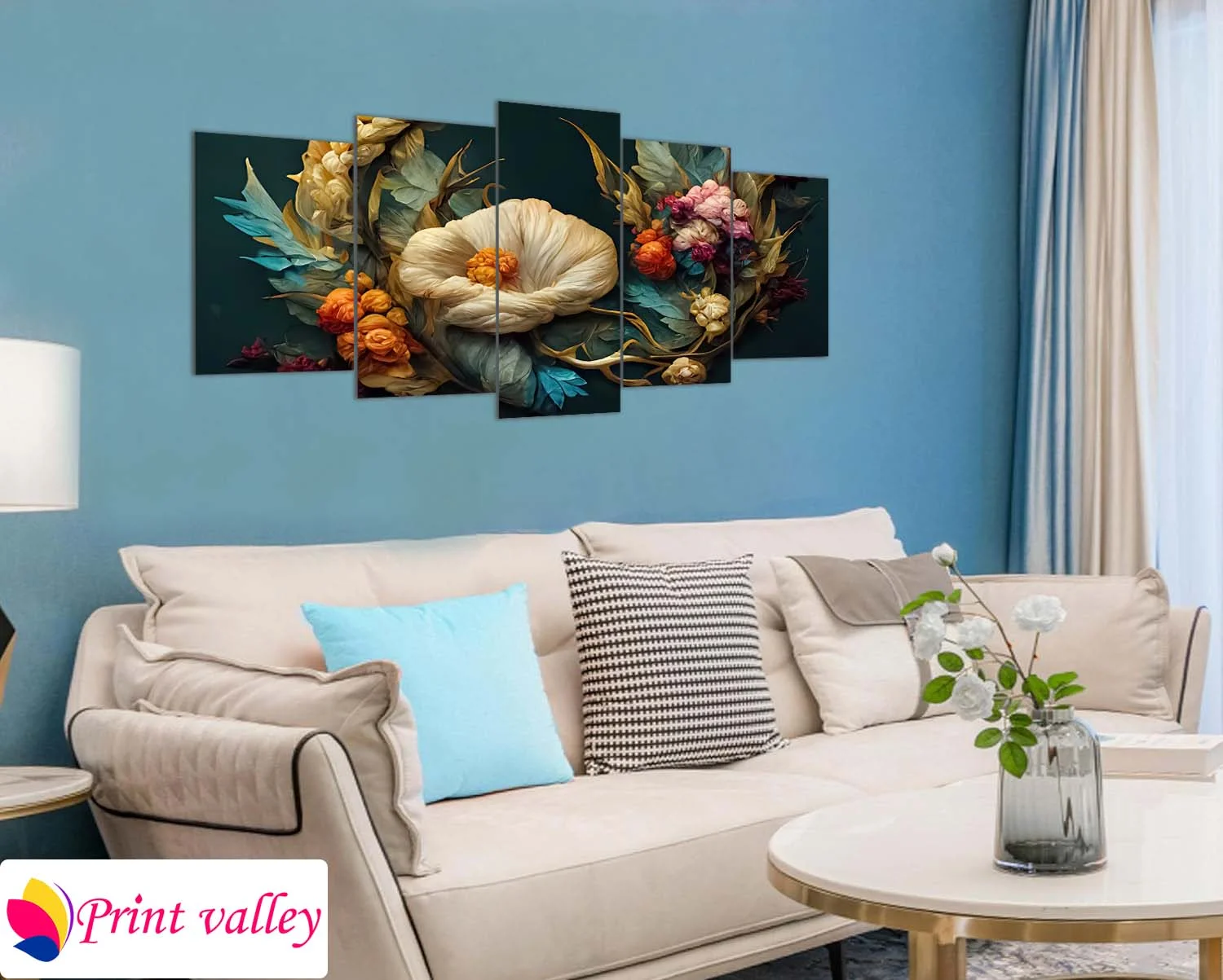Floral Luxury Art Wall Canvas – 5 Piece | Print Valley - Image 4