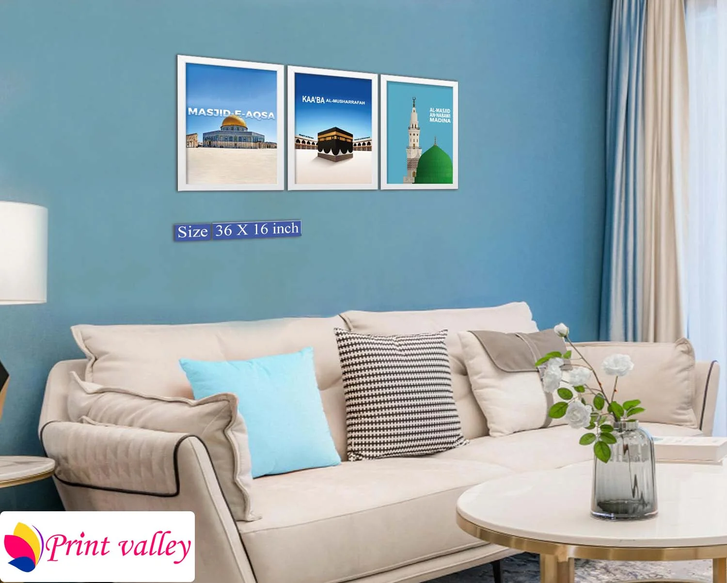 3 Piece Islamic Wall Canvas Set – Masjid Al-Aqsa, Kaaba & Masjid An-Nabawi | Premium PVC Board | Japanese ECO-Inkjet Print | Waterproof & Glossy Finish – Print Valley - Image 4