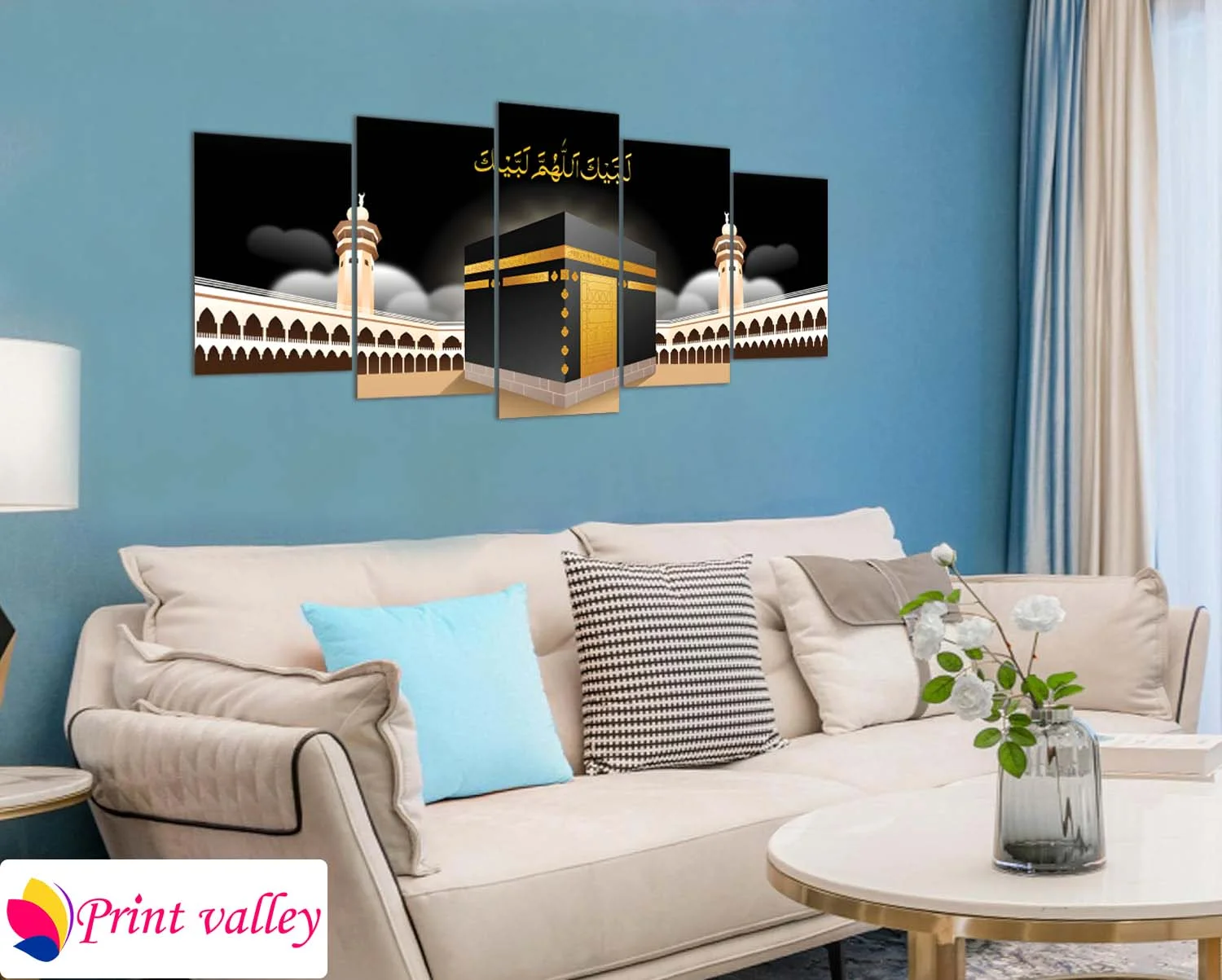 Kaaba Sharif Islamic Wall Art – Elegant Golden Masjid Al-Haram Design । 5 Piece । Print Valley - Image 4