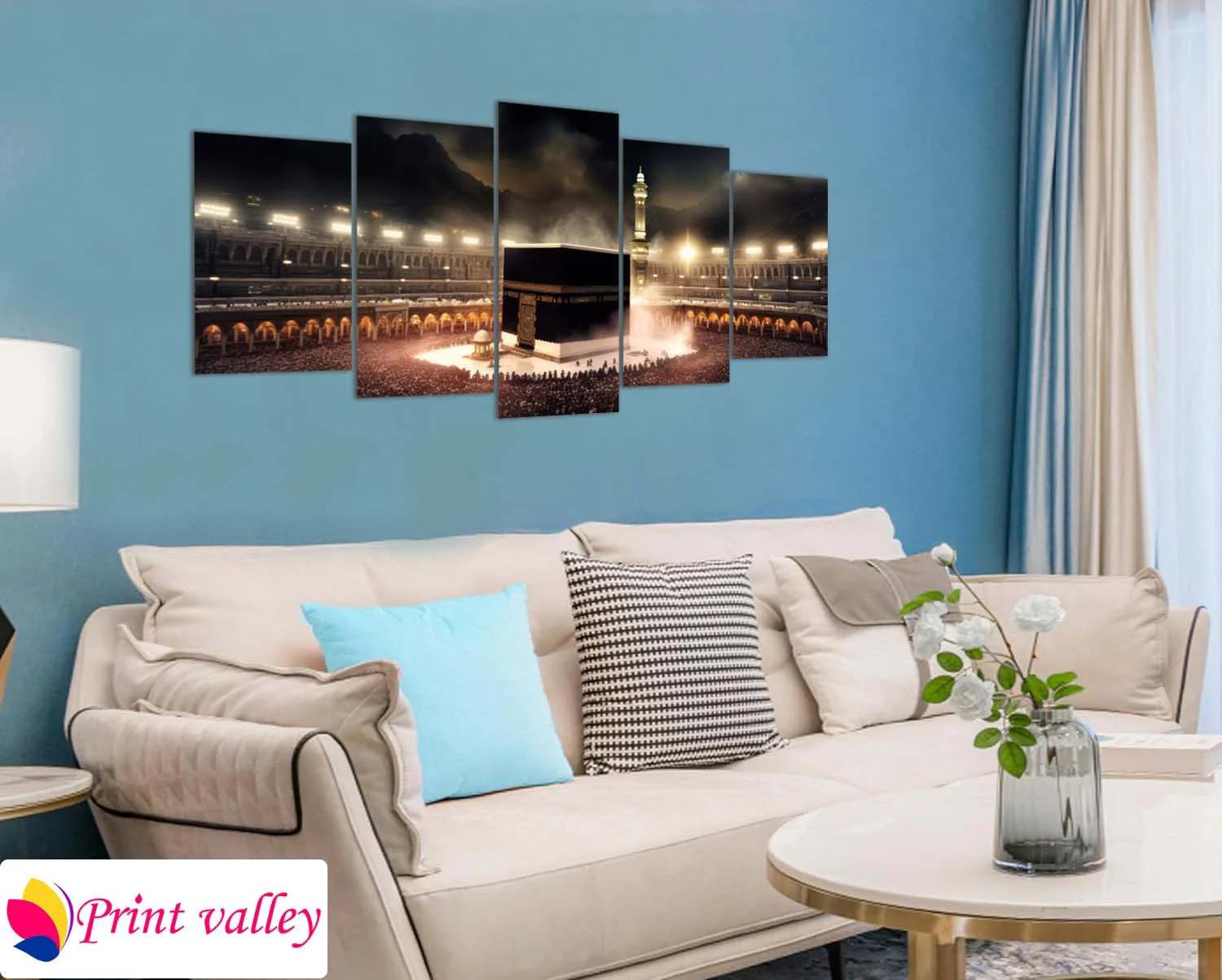 Makkah Haram Night View Islamic Wall Art | Elegant 5 Piece | Print Valley - Image 4