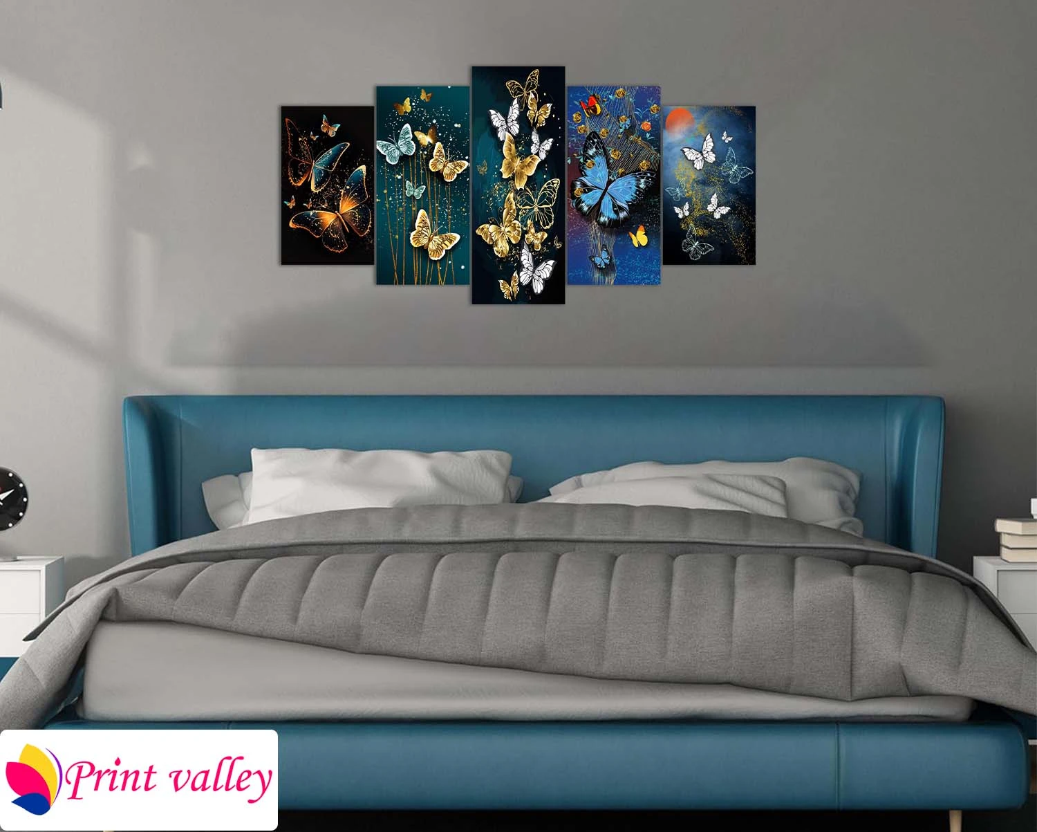 Butterfly Fantasy Wall Art – Elegant 5 Piece Decorative Canvas | Print Valley - Image 3