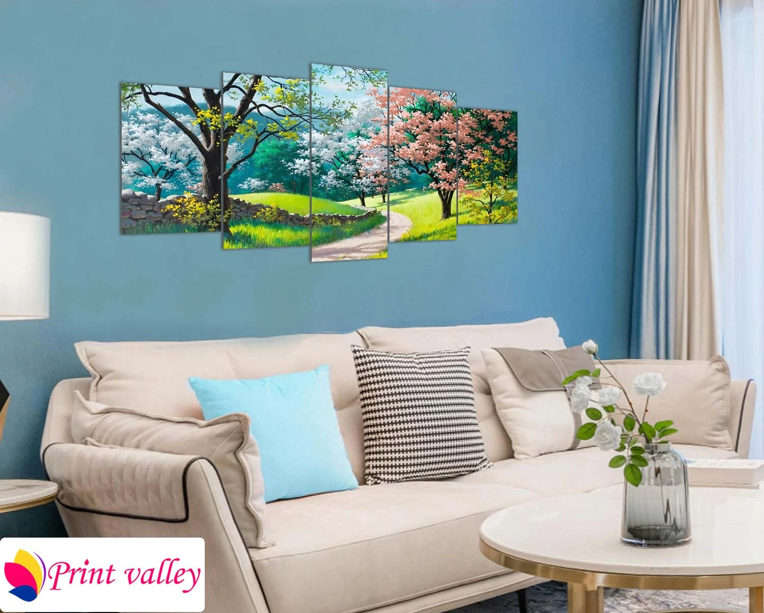 Spring Garden Landscape Canvas – Nature Wall Art । 5 Piece । Print Valley - Image 4