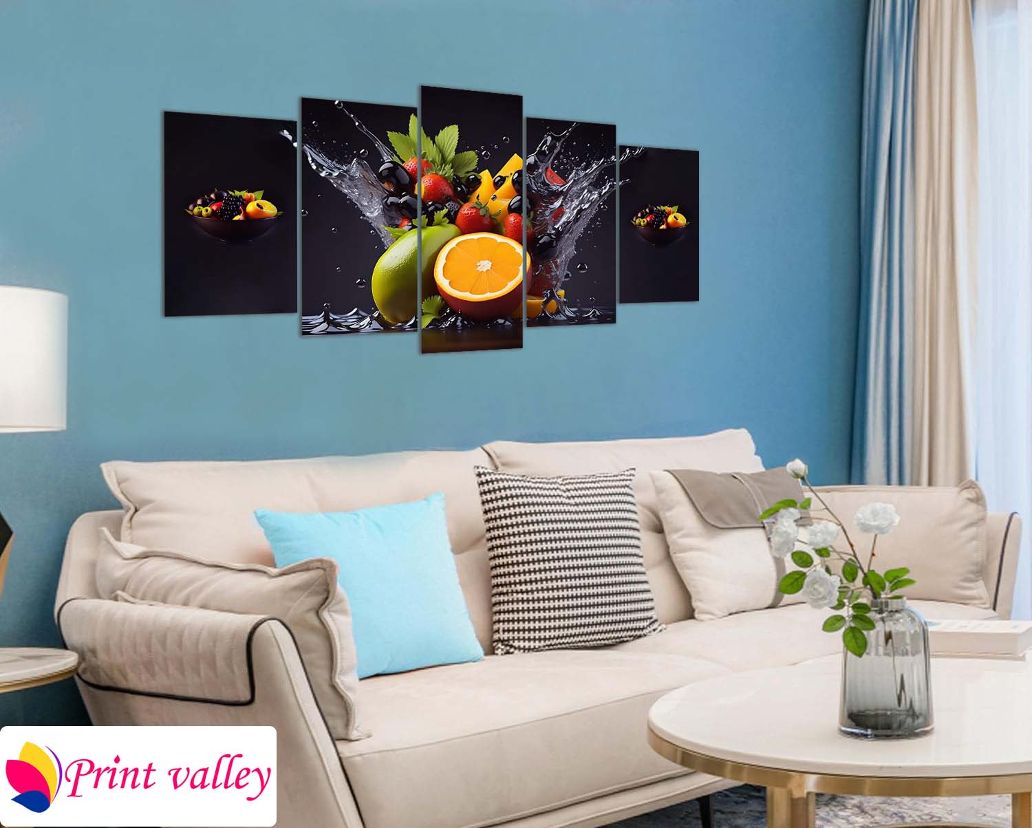 Fresh Fruit Splash Wall Art – Vibrant Modern Kitchen & Dining Canvas | 5 Piece | Print Valley - Image 4