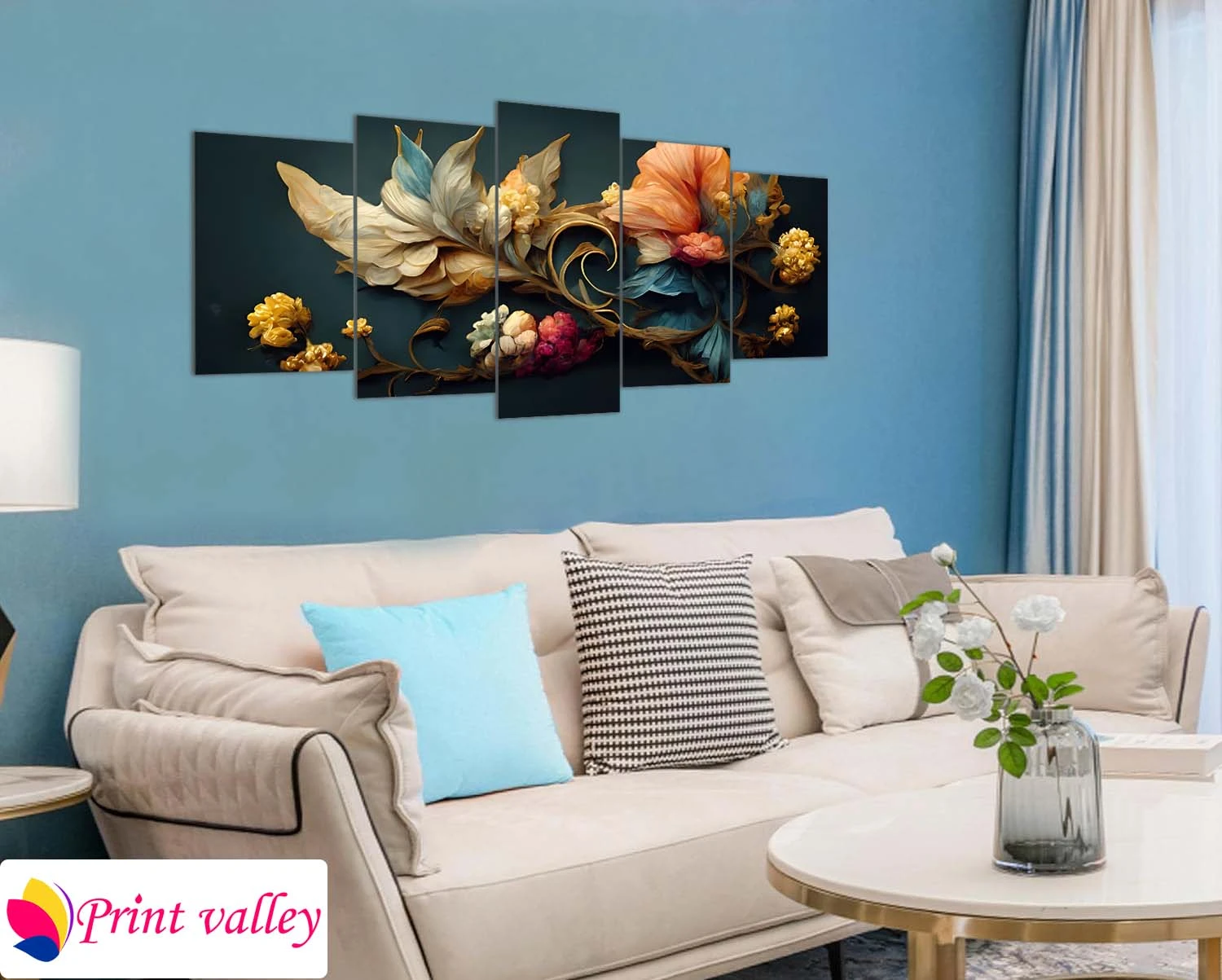 Floral Fantasy Wall Art – Elegant 5 Piece Canvas Set | Print Valley - Image 4