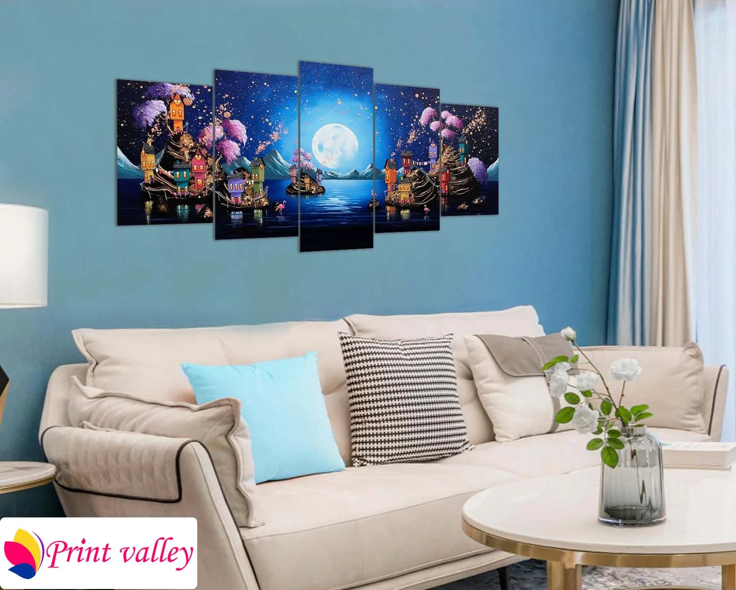 Moonlit Fantasy Landscape Wall Canvas – 5 Piece | Print Valley - Image 4