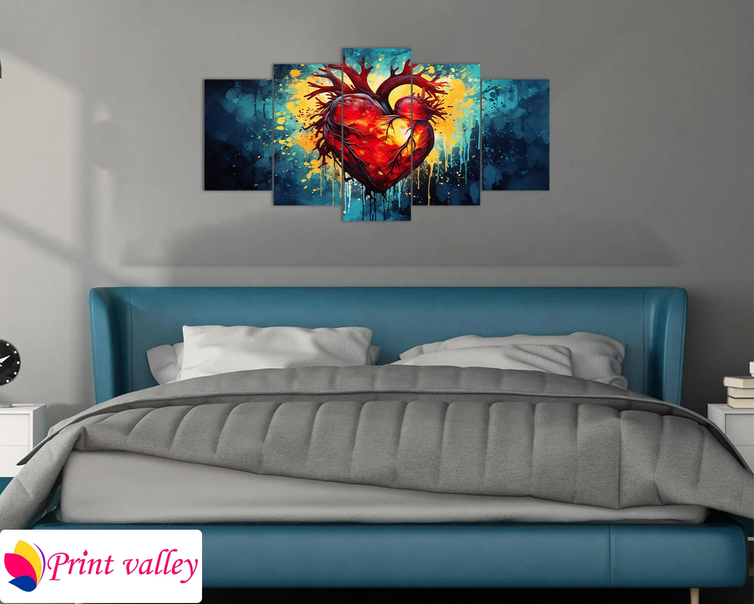 Abstract Heart Burst Canvas Art – Vibrant Emotional Expression | 5 Piece | Print Valley - Image 3