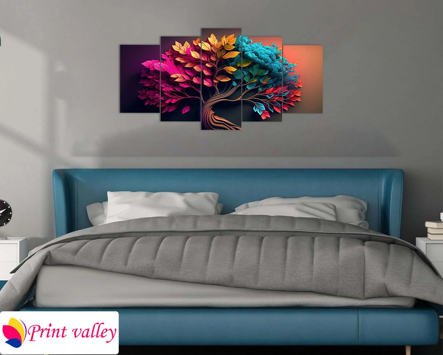 Colorful Abstract Tree Canvas Art – Vibrant Nature Wall Decor । 5 Piece । Print Valley - Image 3