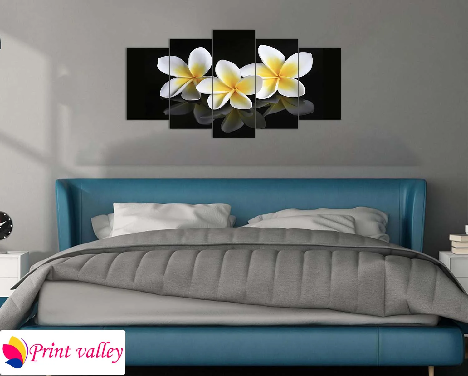 Plumeria Floral Elegance Wall Canvas – Soft White & Yellow Bloom Art | 5 Piece | Print Valley - Image 3