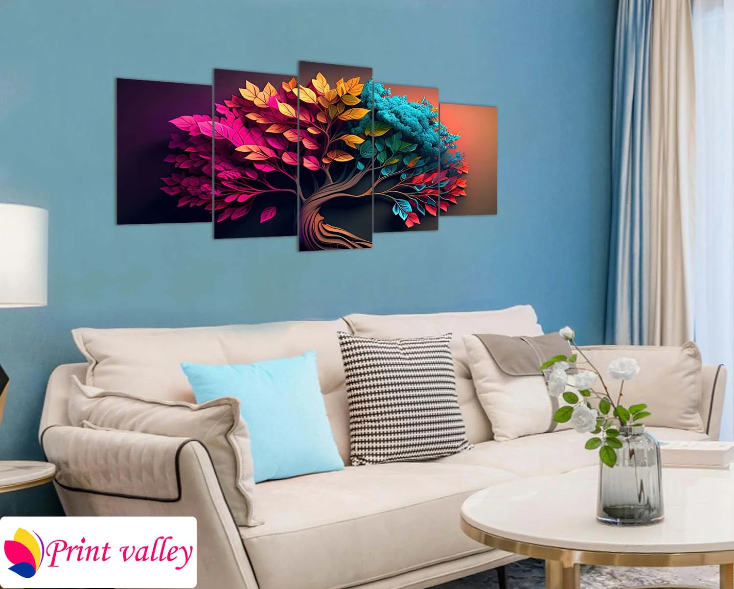 Colorful Abstract Tree Canvas Art – Vibrant Nature Wall Decor । 5 Piece । Print Valley - Image 4