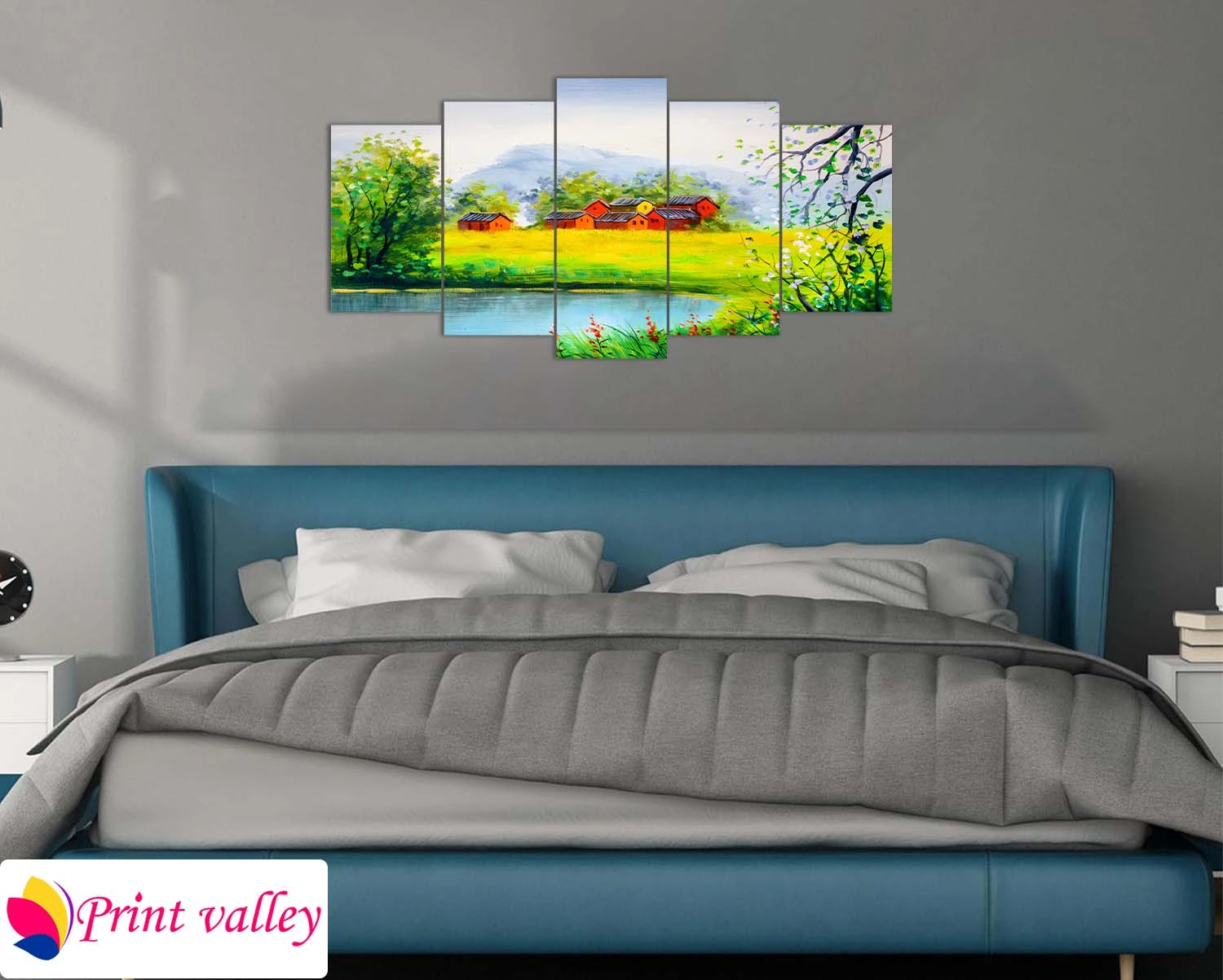 Village Landscape Art Canvas – Premium 5 Piece Wall Decor | Nature Inspired Living Room Design · Print Valley - Image 3