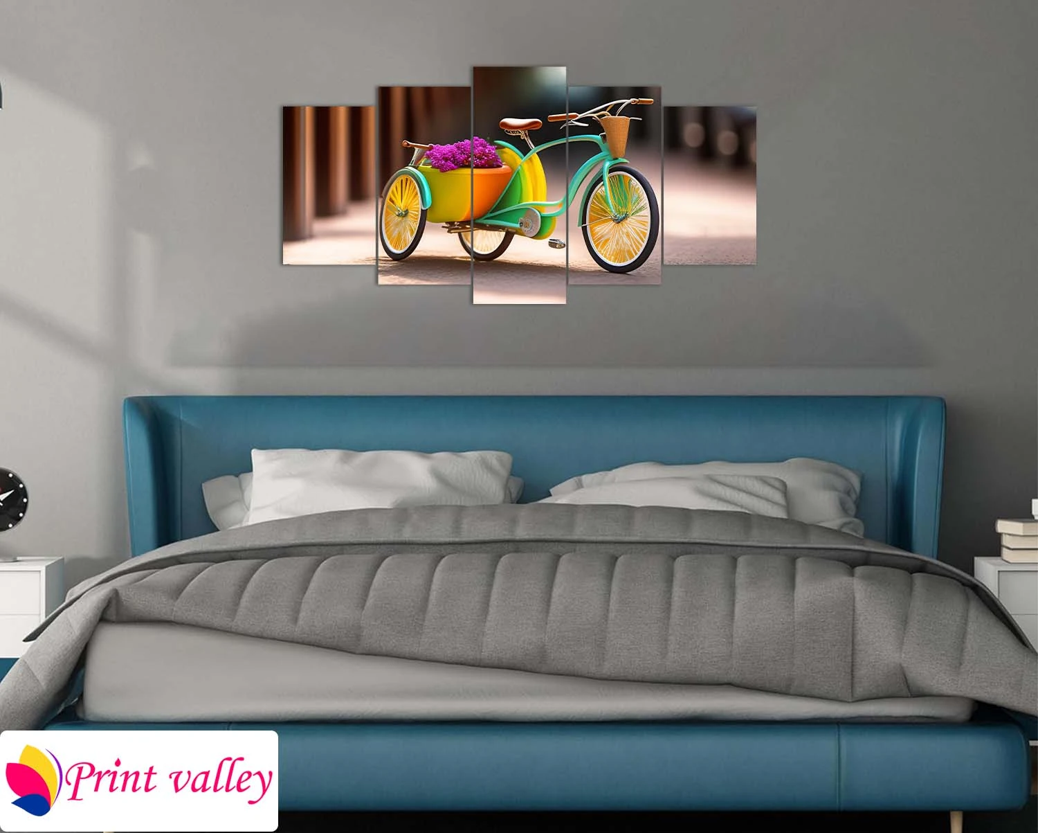 Colorful Bicycle Art Canvas – Premium 5 Piece Wall Decor | Modern Living Room & Home Styling · Print Valley - Image 3