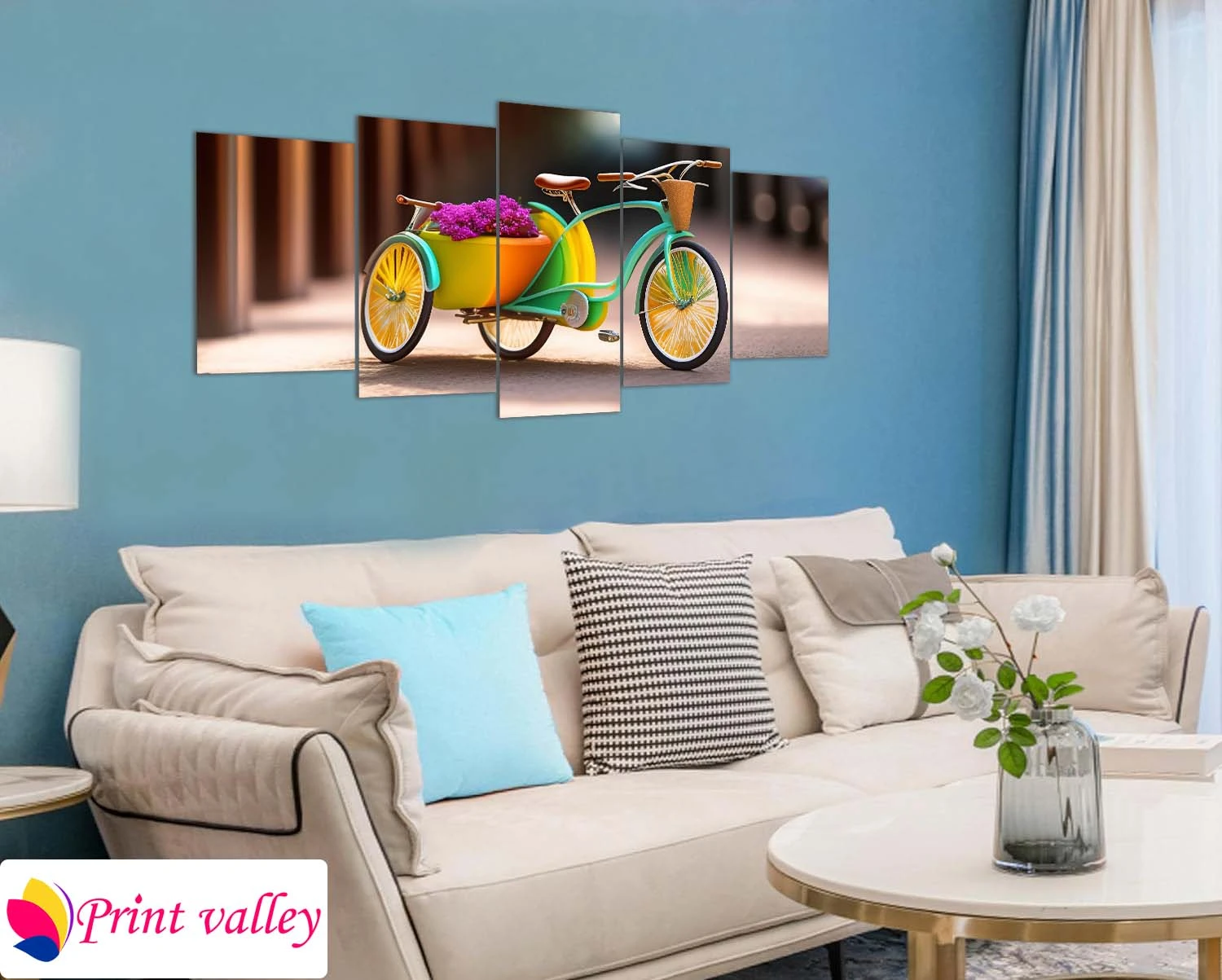 Colorful Bicycle Art Canvas – Premium 5 Piece Wall Decor | Modern Living Room & Home Styling · Print Valley - Image 4